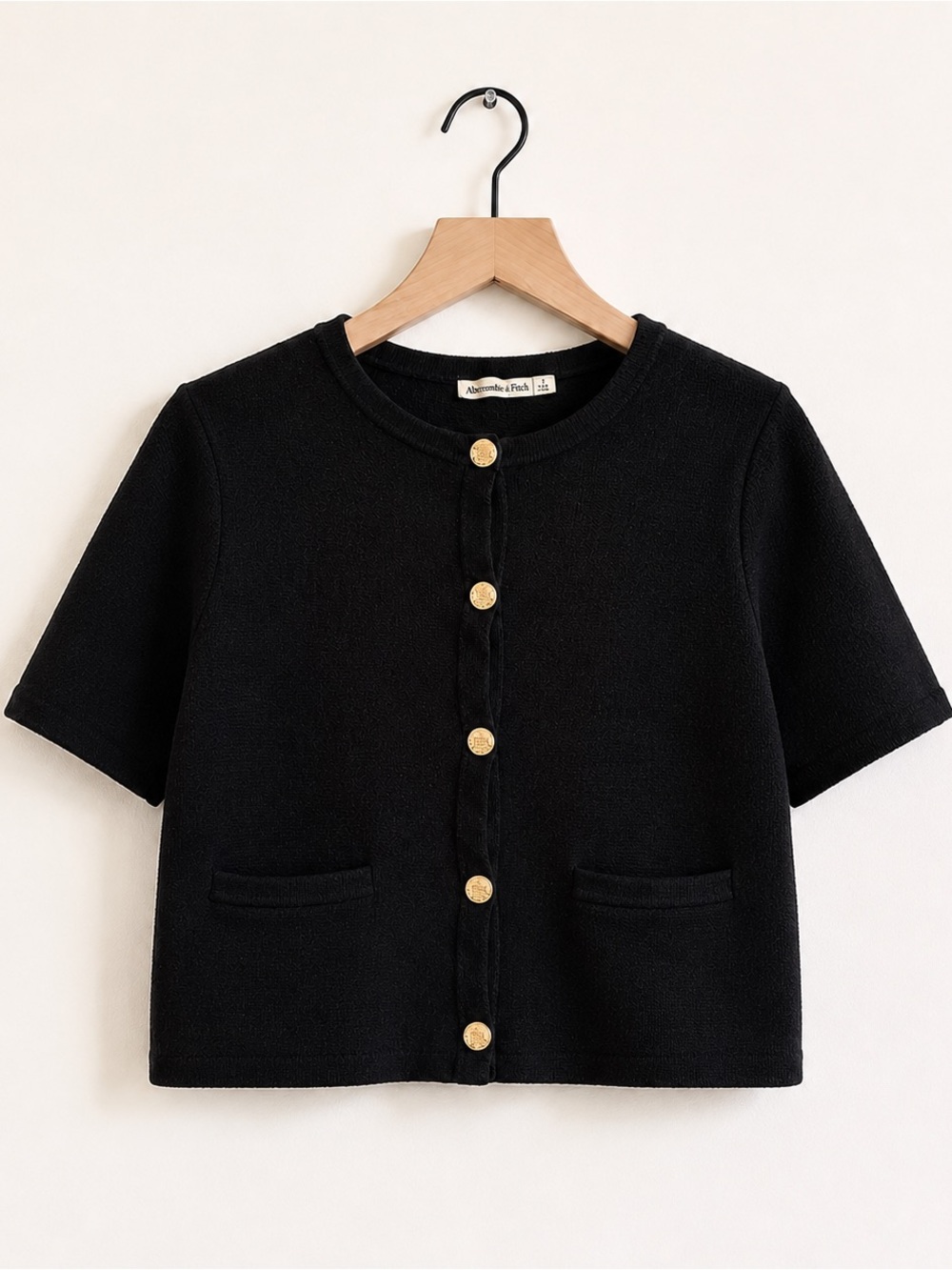 Abercrombie & Fitch Black Gold Button Short Sleeve Cardigan